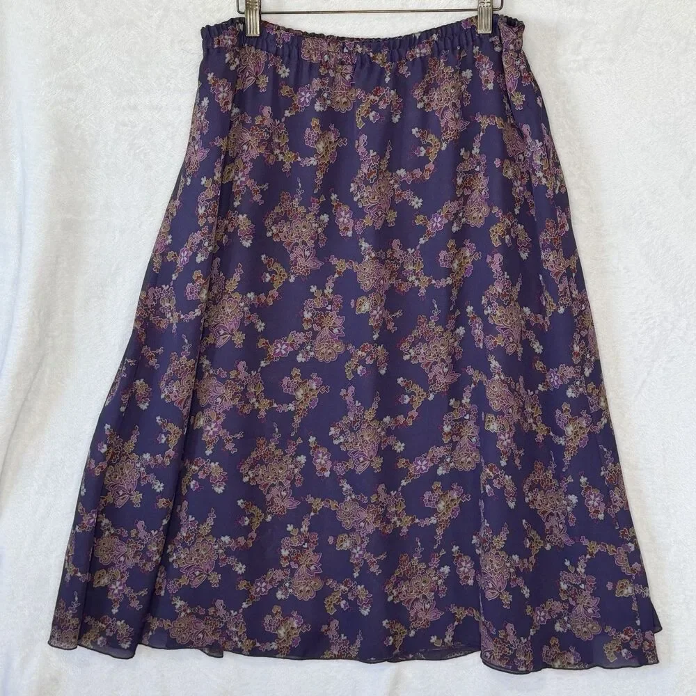 Coldwater Creek‎ Reversible Purple Chiffon Paisley Skirt Flowy Women's PM Petite